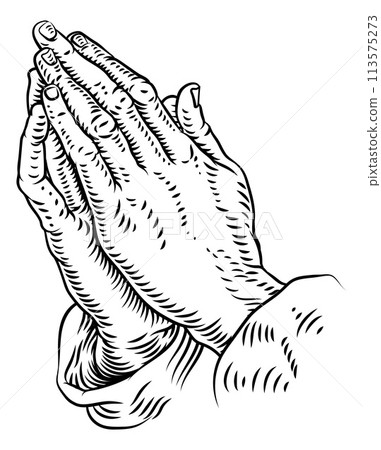 Praying Hands Prayer Christian Vintage Woodcut 113575273