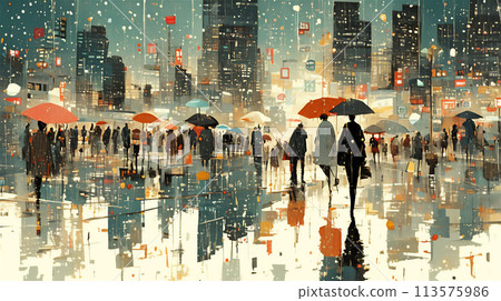 下雨天的城市風光 113575986