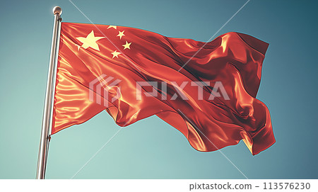 Chinese flag waving in the blue sky Chinese flag waving in the blue sky 113576230