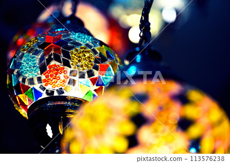 A glass lamp found in the souk of Nizwa, an ancient city in Oman in the Middle East. 113576238