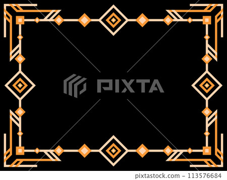 Art deco frame. Vintage linear border. Geometric frame in gold color in line art style with space for text. Design a template for invitation, leaflet and greeting card. Vector illustration Art deco frame. Vintage linear border. Geometric frame in gold color in line art style with space for text. Design a template for invitation, leaflet and greeting card. Vector illustration 113576684