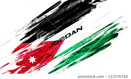 Jordan Flag in Brush Paint Style with Halftone Effect. National Flag of Jordan with Grunge Brush Concept Jordan Flag in Brush Paint Style with Halftone Effect. National Flag of Jordan with Grunge Brush Concept 113576768