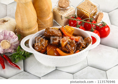 Homemade beef hungarian goulash with potato Homemade beef hungarian goulash with potato 113576946