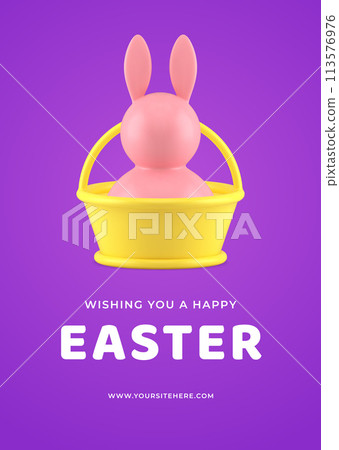 Happy Easter rabbit in festive basket surprise 3d greeting card design template realistic vector Happy Easter rabbit in festive basket surprise 3d greeting card design template realistic vector 113576976