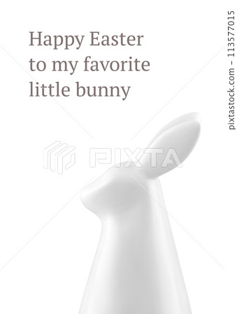 Happy Easter 3d greeting card white bunny bauble long ears holiday design template realistic vector 113577015