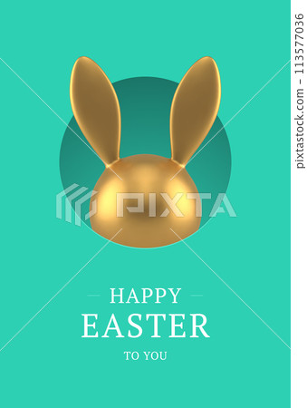 Happy Easter modern 3d greeting card golden bunny bauble hiding at hole design template realistic vector illustration Happy Easter modern 3d greeting card golden bunny bauble hiding at hole design template realistic vector illustration 113577036