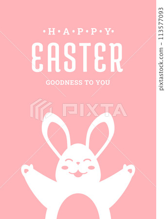 Happy Easter hug smiling bunny portrait open paws vintage greeting card design template vector flat Happy Easter hug smiling bunny portrait open paws vintage greeting card design template vector flat 113577093