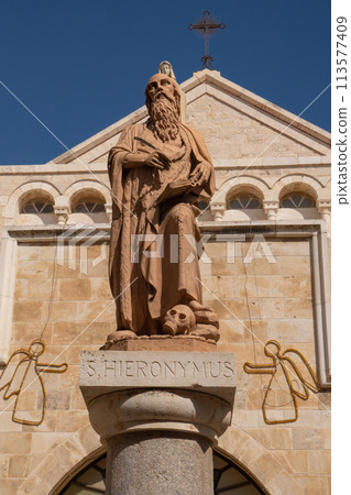 Statue of St. Hieronymus near the main entrance to the Church of Saint Catherine, Bethlehem Statue of St. Hieronymus near the main entrance to the Church of Saint Catherine, Bethlehem 113577409