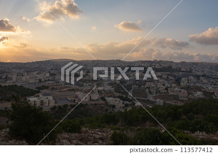 Landscape from the Jumping Mountain in Nazareth. Panoramic view. Sunset Landscape from the Jumping Mountain in Nazareth. Panoramic view. Sunset 113577412