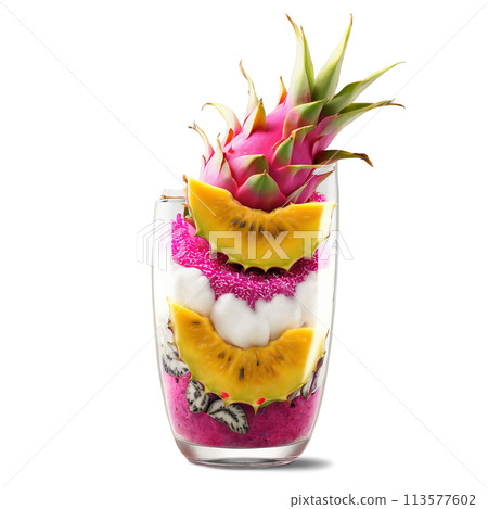 Energizing pitaya bowl with blended dragon fruit sliced mangosteen coconut flakes and a drizzle of 113577602