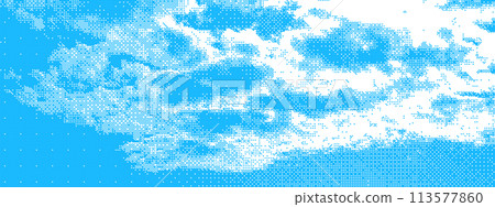 Monochrome blue clouds in the sky with halftone raster effect and dot texture Monochrome blue clouds in the sky with halftone raster effect and dot texture 113577860