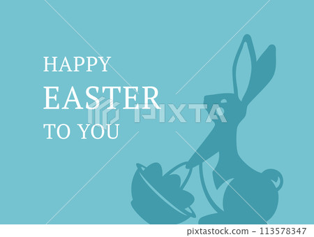 Happy Easter rabbit with basket full chicken eggs vintage greeting card design template vector flat Happy Easter rabbit with basket full chicken eggs vintage greeting card design template vector flat 113578347