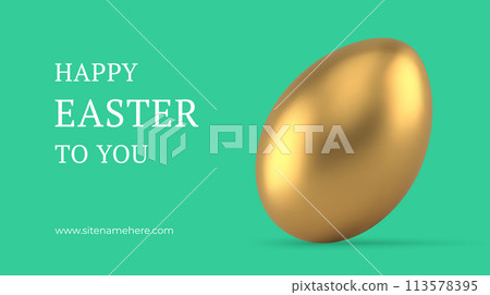 Happy Easter greeting banner 3d golden painted chicken egg holiday design template realistic vector Happy Easter greeting banner 3d golden painted chicken egg holiday design template realistic vector 113578395