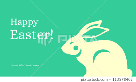 Happy Easter greeting banner bunny hare minimal vintage design template vector flat illustration 113578402