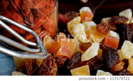 Dried fruits for baking, goji berries, pumpkin seeds Dried fruits for baking, goji berries, pumpkin seeds 113578722