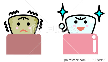 Illustration of loose teeth due to gum disease and healthy teeth Illustration of loose teeth due to gum disease and healthy teeth 113578955