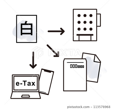 Illustration showing how to submit a white tax return to the tax office Illustration showing how to submit a white tax return to the tax office 113578968