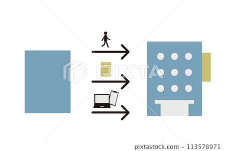 Illustration showing how to submit a blue tax return to the tax office Illustration showing how to submit a blue tax return to the tax office 113578971