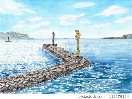 A breakwater jutting out into the ocean 113579134