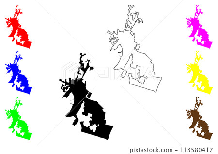 Talcahuano city (Republic of Chile) map vector illustration, scribble sketch Talcahuano City, Port and Commune map 113580417