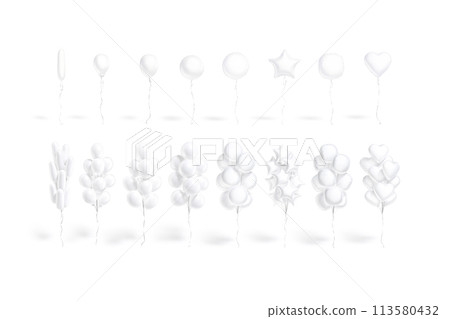 Blank balloon single and bouquet mockup, different shapes, isolated Blank balloon single and bouquet mockup, different shapes, isolated 113580432