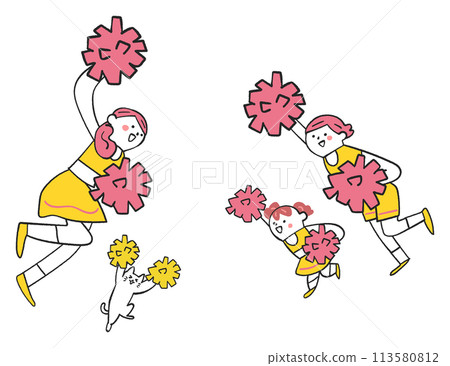 啦啦隊一家用 pom-poms 歡呼插畫插畫素材 113580812