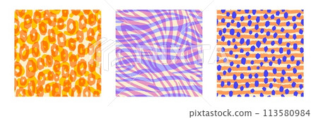 Abstract animal patterns. Seamless print of leopard tiger zebra giraffe skin, colorful wild fur textures for wrapping paper fabric design. Vector set 113580984