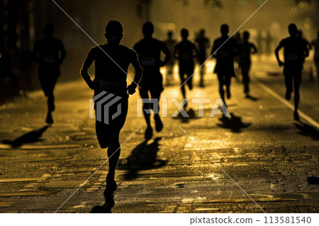 Marathon runners running on city road, large group of runners 113581540