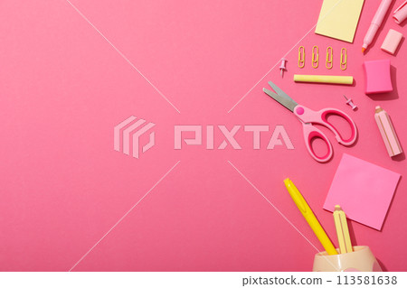 Office attributes on the table, top view. Office attributes on the table, top view. 113581638