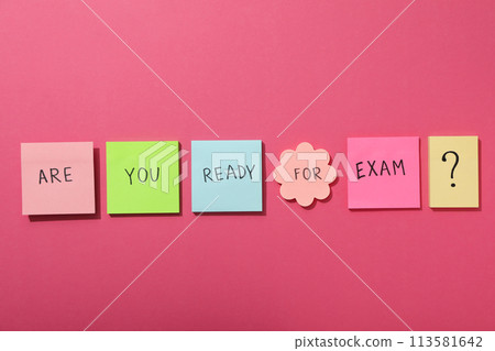 "Are you ready for the exam?", the inscription on the paper. "Are you ready for the exam?", the inscription on the paper. 113581642