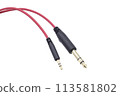 Headphone jack with red wire isolated 113581802