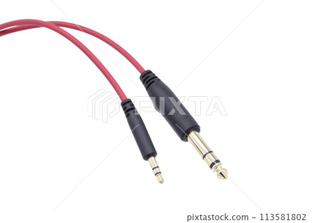 Headphone jack with red wire isolated 113581802
