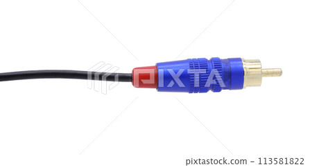 Blue AV cable connectors isolated on white background Blue AV cable connectors isolated on white background 113581822