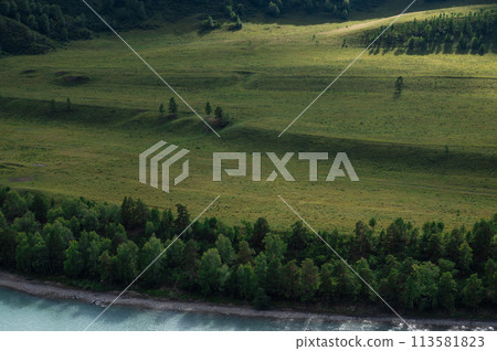 Beautiful view of mountain river Katun and green valley 113581823