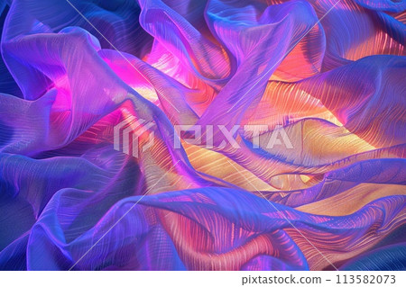 Soft folds of fabric bathe in pastel neon lights 113582073