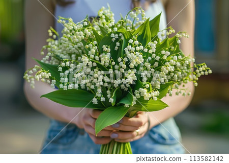 a bouquet of lilies of the valley cradled in gentle woman hands a bouquet of lilies of the valley cradled in gentle woman hands 113582142