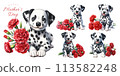 Dalmatian puppy and red carnation watercolor illustration material set 113582248
