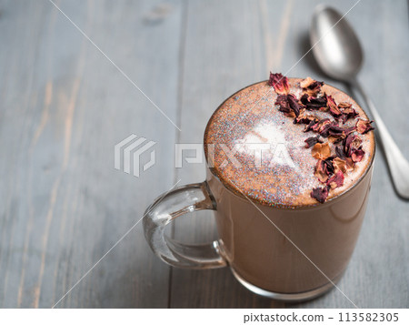 diamond cappuccino coffee with dried rose petals diamond cappuccino coffee with dried rose petals 113582305