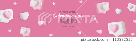 Smartphone with heart. 3D valentine illustration with hearts. Vector illustration 113582533