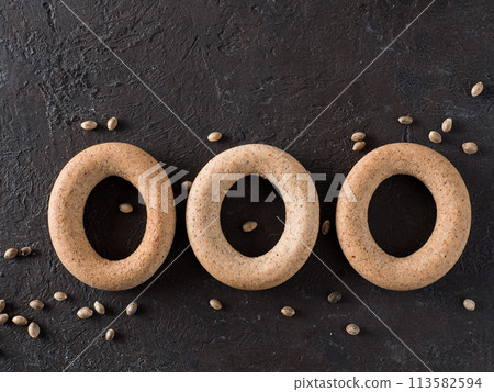 Ring-shaped cracknel with whole grain hemp flour Ring-shaped cracknel with whole grain hemp flour 113582594