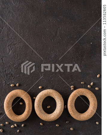Ring-shaped cracknel with whole grain hemp flour Ring-shaped cracknel with whole grain hemp flour 113582605