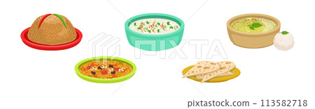 Traditional Indian Food and Served Dish Vector Set Traditional Indian Food and Served Dish Vector Set 113582718
