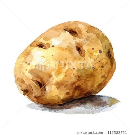 single watercolor potato painted with intricate detail single watercolor potato painted with intricate detail 113582751