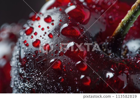 Macro photography unveils the vibrant allure of a cherry Macro photography unveils the vibrant allure of a cherry 113582819