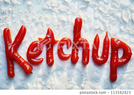 The word 'Ketchup' is cleverly crafted in its own savory sauce The word 'Ketchup' is cleverly crafted in its own savory sauce 113582823