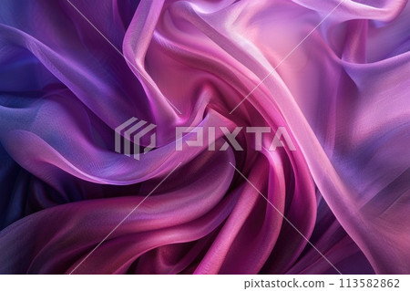 Soft waves of ethereal silk in pastel colors of pink, blue, and purple 113582862