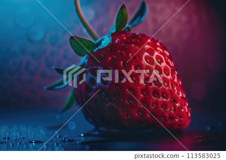 Macro shot of a luscious strawberry, with its vivid red surface and seed-speckled texture 113583025
