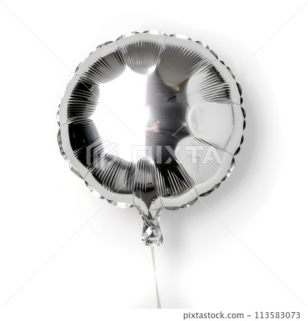 An isolated shiny silver round balloon captures the light with its reflective surface An isolated shiny silver round balloon captures the light with its reflective surface 113583073