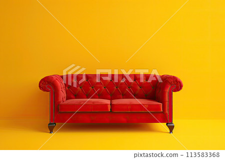 red sofa on yellow background 113583368