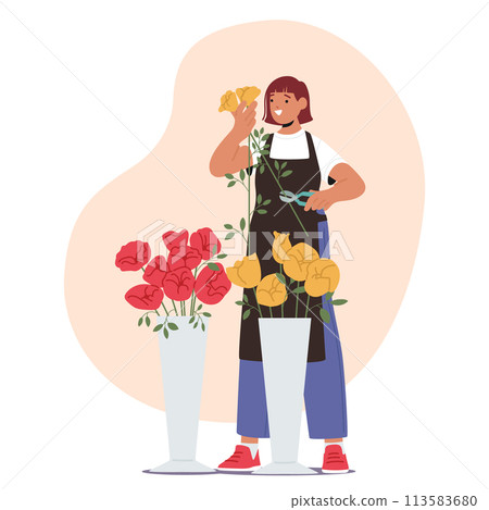Florist Character Design, Arrange, And Sell Flowers And Plants For Various Occasions Such As Weddings, And Celebrations Florist Character Design, Arrange, And Sell Flowers And Plants For Various Occasions Such As Weddings, And Celebrations 113583680